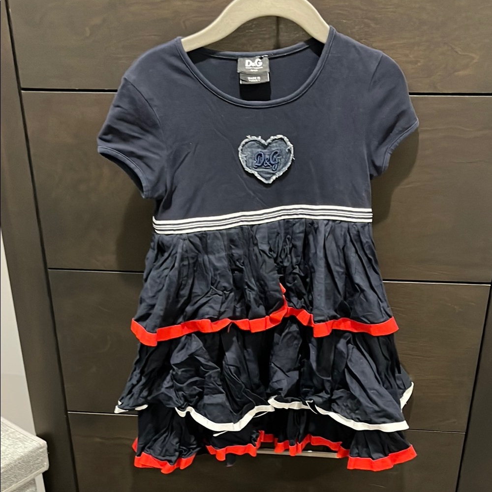 D&G Blue Casual Sundress with Ruffles and Crew Neck